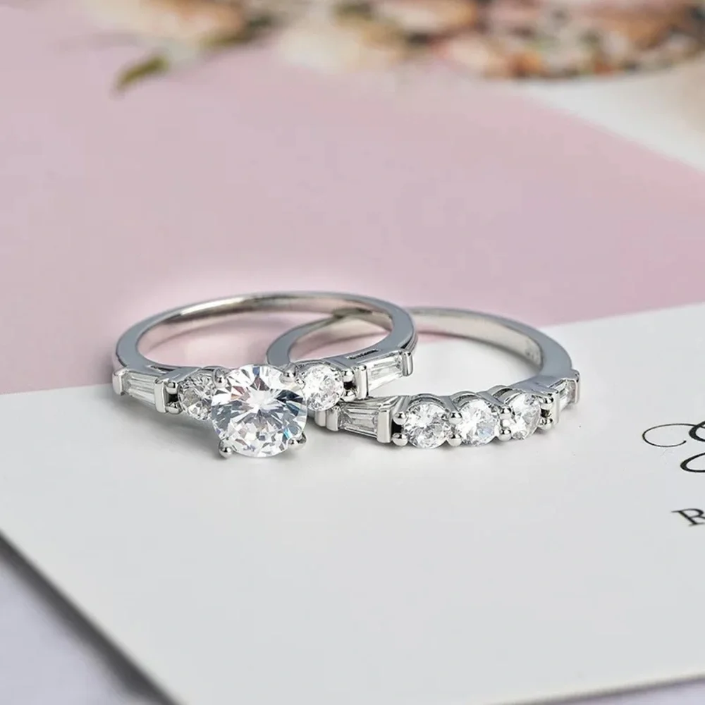 New Women’s 2pc/set 925 Silver Diamond Ring - Picture 3 of 6